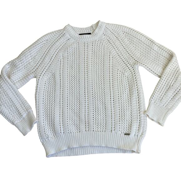 T TAHARI Women's Open Knit Cotton Blend Crewneck Sweater Chunky Knit Fisherman - Picture 8 of 16